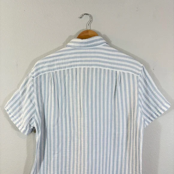 J. Crew Factory Slim Gauze Shirt Men’s Size M Blue White Stripe Button Up Preppy - Picture 8 of 8